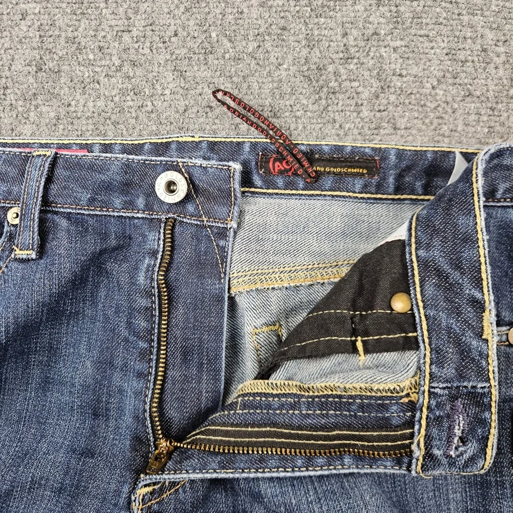 AG Adriano Goldschmied The Elite Flare Jeans Dark Wash Raw Hem 31R Made in USA